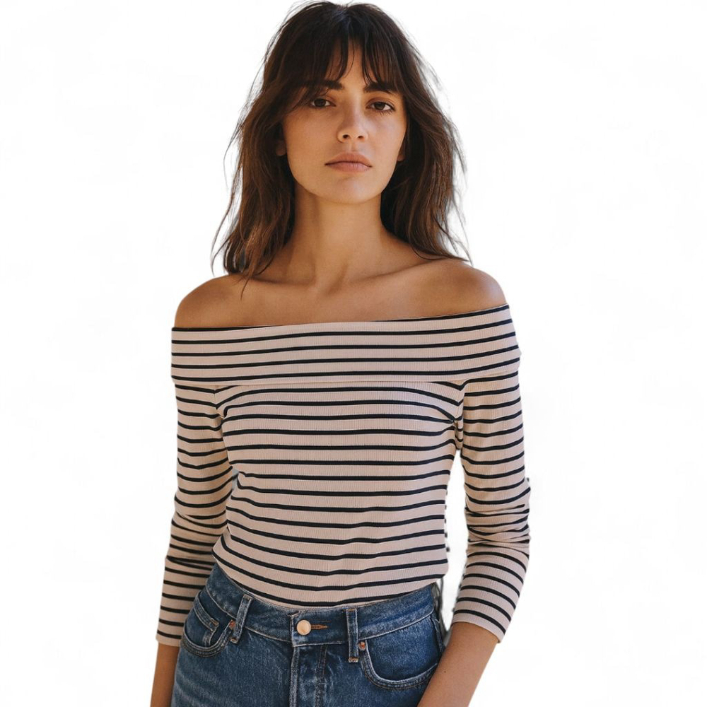 Striped Off-Shoulder Crop Top